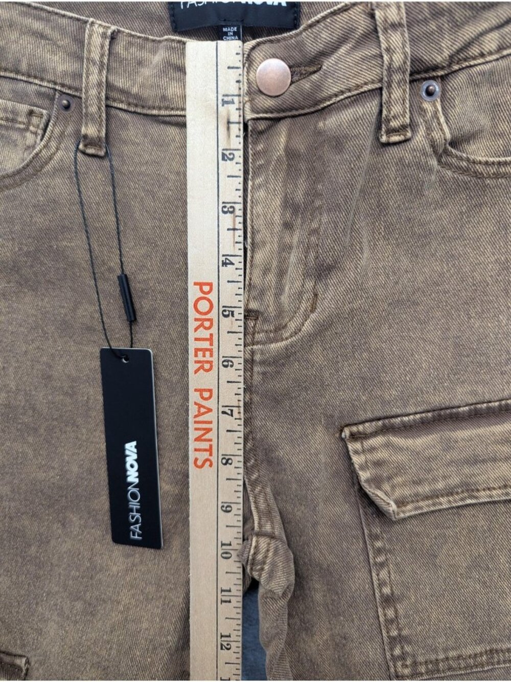 Fashion Nova Cargo Skinny Jeans Juniors 7 Brown Med Wash Mid Rise Stretch Denim - Picture 6 of 13